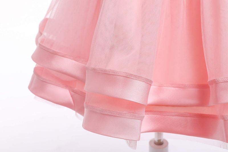 Glamulice Light Pink Flower Girl Dresses Ruffles Vintage Wedding Birthday Dress Party Bridesmaid Holiday Elegant Pageant Gown Little Girls Formal Evening Princess Prom Ball Gown Gala Peach 5-6 - Image 5
